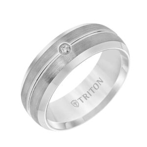 White Tungsten Carbide Ring with Bezel  Set Diamond