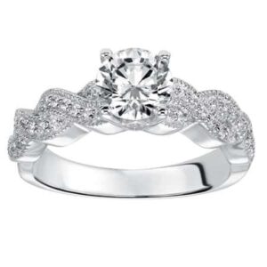 Diamond Engagement Ring with Ribbon Twist Band and Milgrain