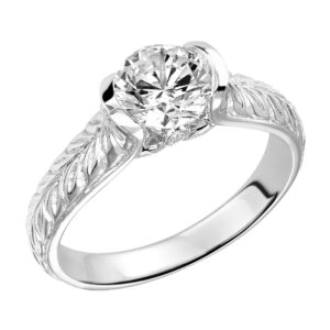 Half-Bezel Set Engraved Engagement Ring