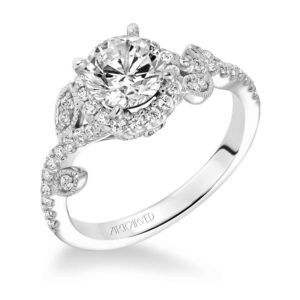 "Thalia" Floral Motiff Halo Diamond Engagement Ring