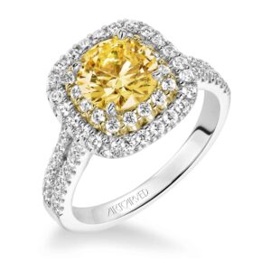 "Marigold" Double Halo Ring with Yellow Accents
