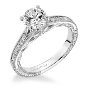"Viola" Engraved Channel Set Diamond Engagement Ring